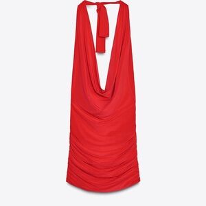 ZARA Vibrant Red Cowl-Neck Backless Dress